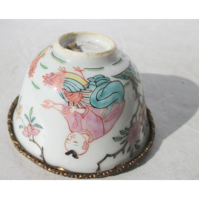 Ceramic Antique Chinese Cup With Gilt Brass Rim Mount For Sale - Image 7 of 8