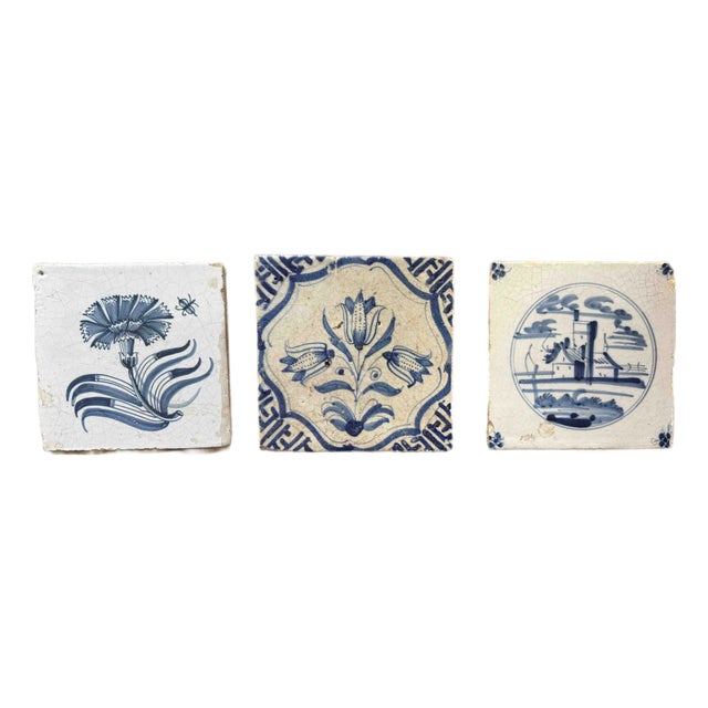 18th C Delft Tiles, Set of 3 For Sale