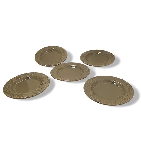 Ceramic Set of 5 Home Grown Riviera Van Beer Stoneware Five 6" Cake Plate Mustard Green Vintage For Sale - Image 7 of 11