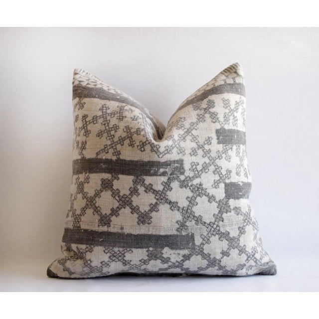 Vintage Batik Accent Pillow Charcoal and Natural Linen For Sale In Los Angeles - Image 6 of 6