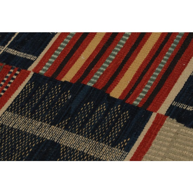 Rug & Kilim Rug & Kilim’s Modern Geometric Red and Blue Wool Runner For Sale - Image 4 of 10