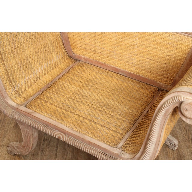 British Colonial Style Teak and Wicker Settee For Sale - Image 9 of 12