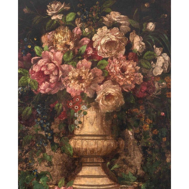 Italian School, Floral Still Life Scene, Oil on Canvas, 19th century, paper label verso, unsigned, unframed. 40" H x 30" W...