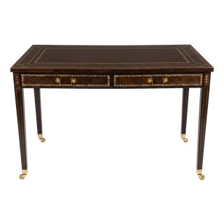 Maitland-Smith Leather Writing Table With Embossed Gilded Decoration For Sale