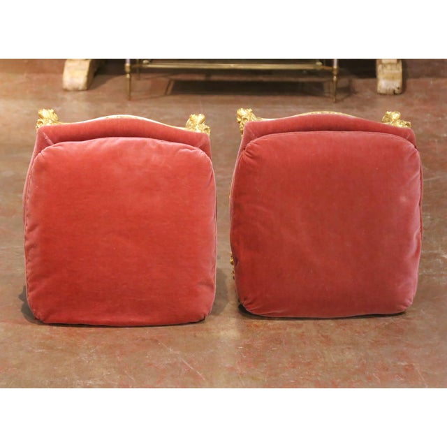 Wood Pair of 19th Century French Louis XV Giltwood Stools With Velvet Cushions For Sale - Image 7 of 9