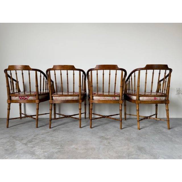 Vintage Drexel Hollywood Regency Faux Bamboo Carved Wood Dining Chairs – Set of 4 For Sale - Image 11 of 18