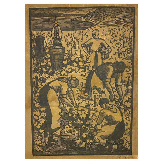 Alexandre Mairet, Harvest in Switzerland, Engraving, 1916 For Sale