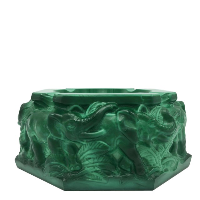 Gorgeous jade green malachite glass piece in the style of Schlevogt or Hoffman. Designed as an ashtray, repurposed as a...