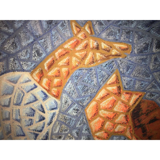 Blue 1990s Cubist Style Figurative Abstract Oil & Wax on Canvas Painting by Gidon Bendor For Sale - Image 8 of 10