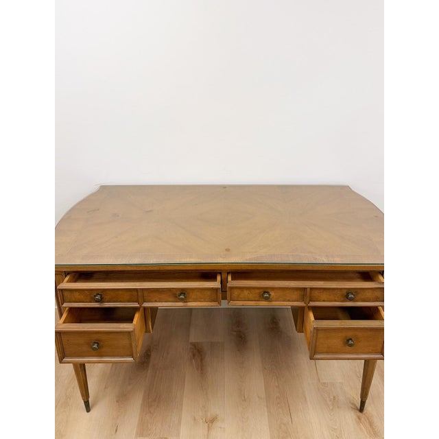 American of Martinsville Vintage MCM Desk W/ Glass Top Four Drawers Transitional For Sale - Image 9 of 18