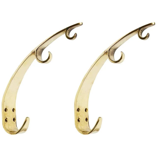 Large Modernist Brass Wall Coat Hooks attributed to Hertha Baller, Austria, 1950s, Set of 2 For Sale - Image 10 of 10