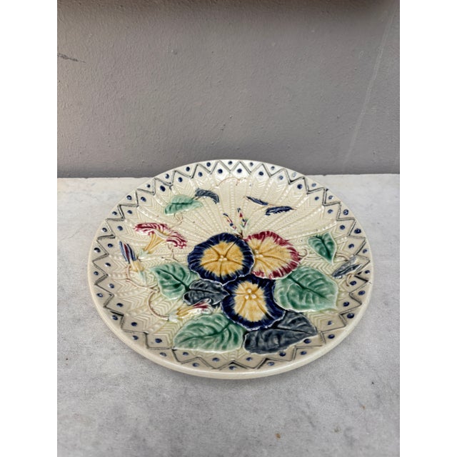 Large Majolica Morning Glory Plate Wasmuel, circa 1890.