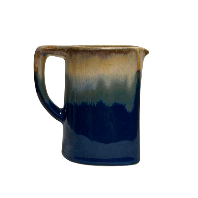 Ceramic Vintage Padilla Stoneware Mug Set With Wooden Carousel, Creamer & Lidded Sugar Bowl – Blue Ombre Glaze – Mexico For Sale - Image 7 of 8