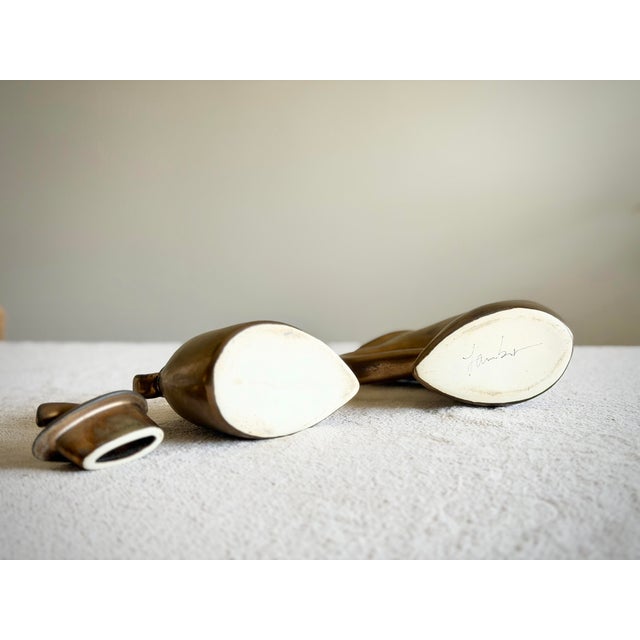 Vintage Michael Lambert Bronze Glazed Sculptural 2-Piece Tea Set Signed Studio Pottery Collection For Sale In Los Angeles - Image 6 of 12