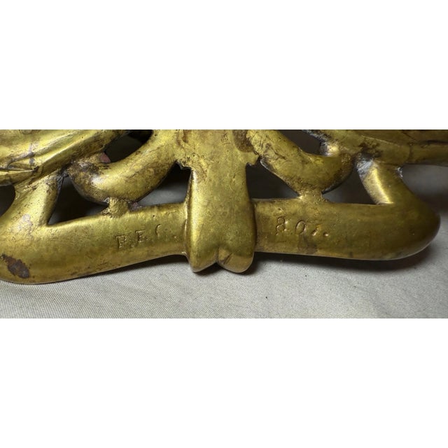 Brass Antique Ornate 19th Century Art Nouveau Gilt Bronze Brass Desk Inkwell Stand Jar For Sale - Image 8 of 15