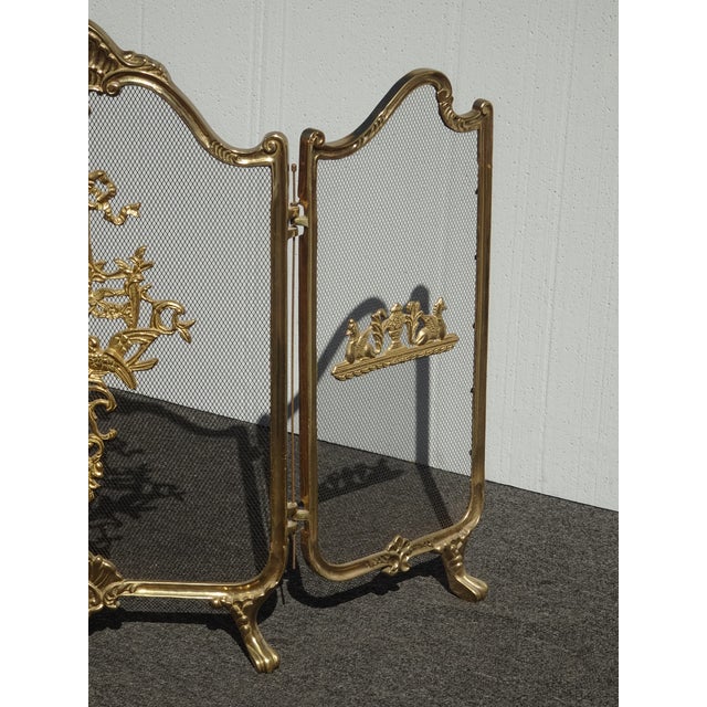 1990s Vintage French Provincial Ribbons Love Birds Gold Brass Fireplace Screen #1 For Sale - Image 5 of 15