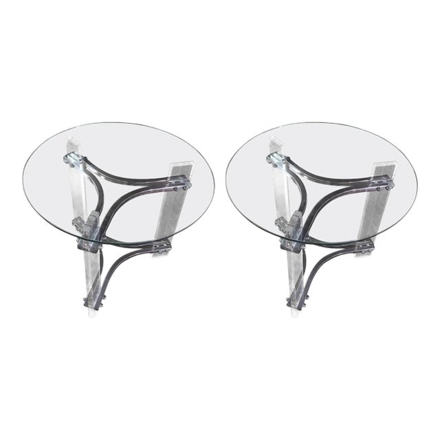 Mid-Century Modern Lucite, Chrome and Glass Side Tables - a Pair For Sale