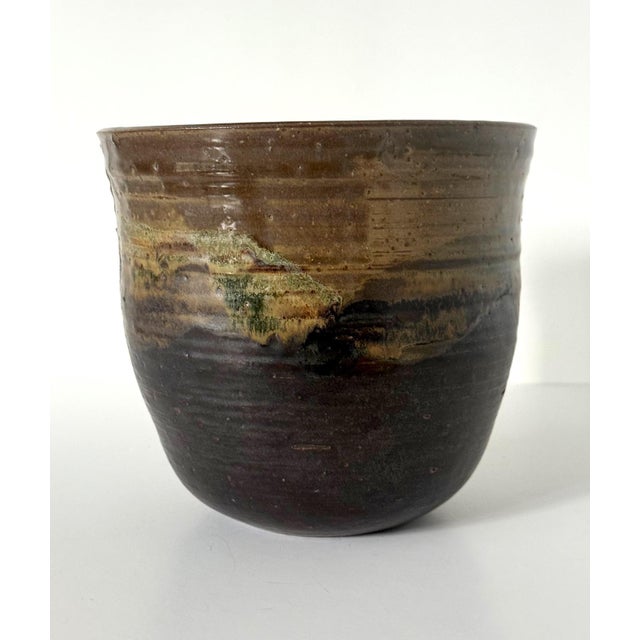 1970s Large Ceramic Glazed Vase in Cachepot Form by Toshiko Takaezu For Sale - Image 5 of 13