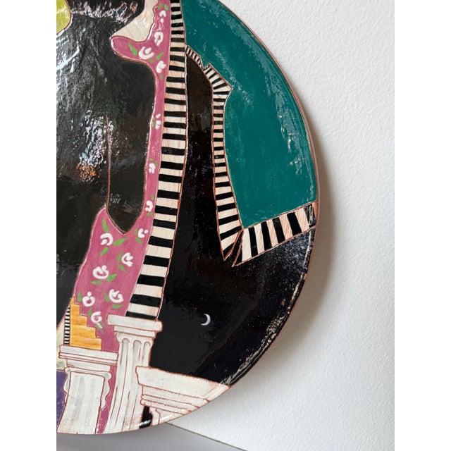 1980s 1980s Lois Barton Hand-Painted Figurative Modernist Art Ceramic Decorative Plate For Sale - Image 5 of 12