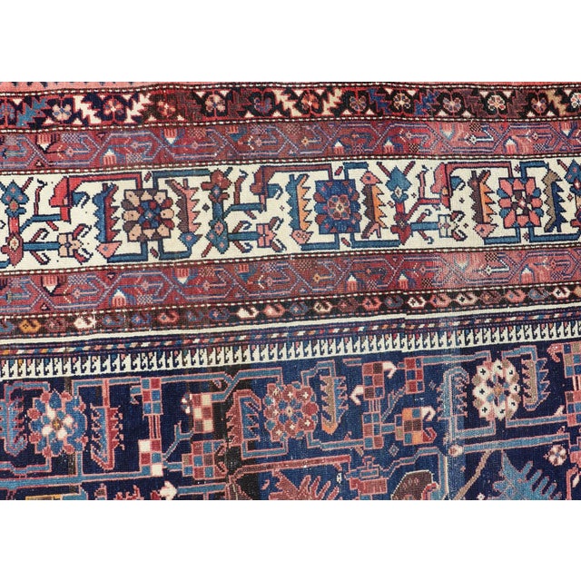 Tribal Antique Persian Hamadan Rug With Deep Indigo Field With Tribal Motifs 6'10 X 12'5 For Sale - Image 3 of 14