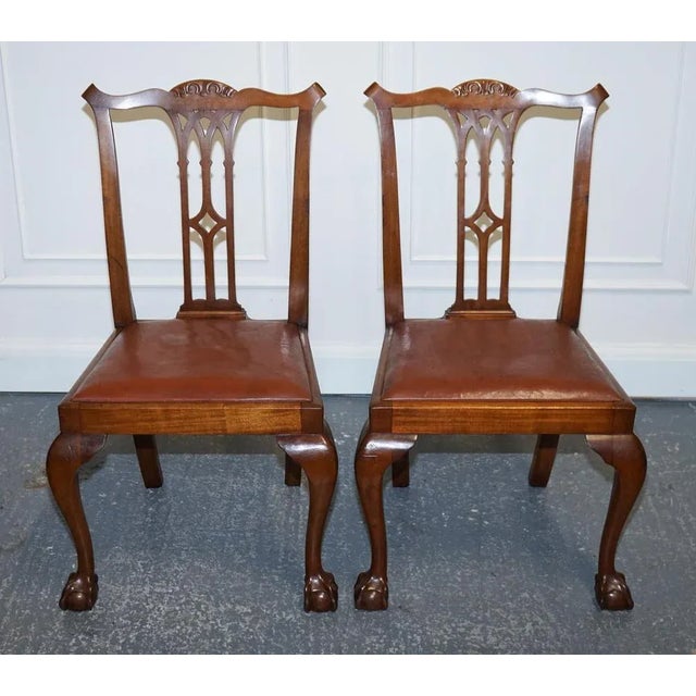 Chippendale Style Dining Chairs with Leather Seats, Set of 5 For Sale - Image 14 of 18