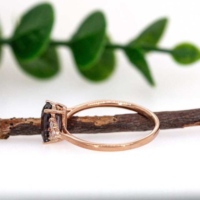 1.4ct Grey Spinel Ring W Natural Diamond Accents in 14k Rose Gold | Cu 8x4.5mm, Size 6.75 For Sale In Columbus - Image 6 of 8