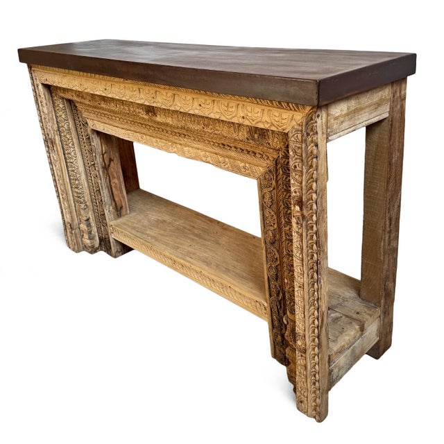 Indian Vintage Indian Carved Moulding & Iron Console Table For Sale - Image 3 of 7