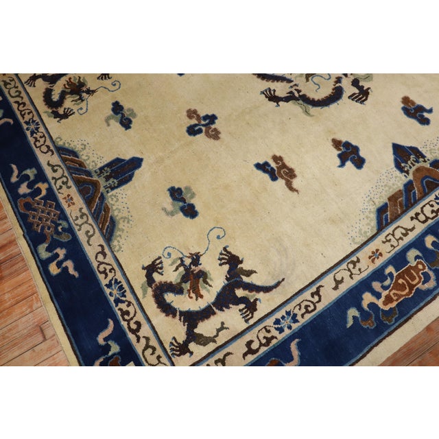 Early 20th Century Zabihi Collection Ivory Antique Chinese Dragon Rug - 7'3" x 9'7" For Sale - Image 5 of 12