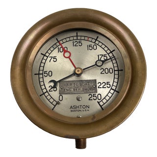 Vintage Ashton Brass Pressure Gauge With Double Needle Mechanism For Sale