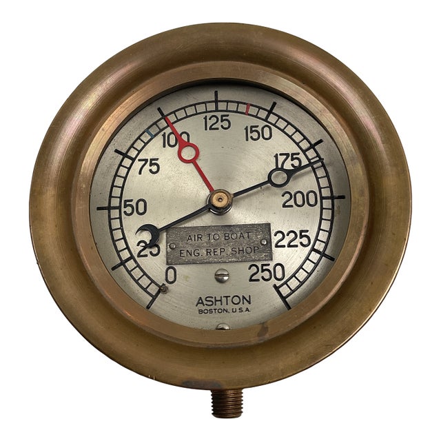Vintage Ashton Brass Pressure Gauge With Double Needle Mechanism For Sale