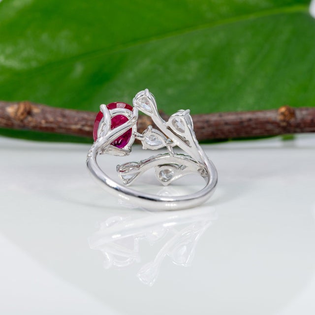 Gia Certified Mozambique Ruby Ring With Lab Grown Diamonds: Solid 14k Gold, Size 6.75 For Sale - Image 9 of 10