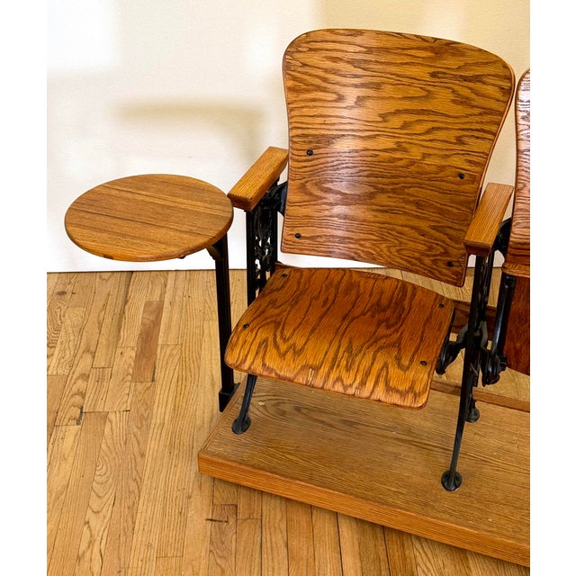 Late 19th Century Restored Oak Auditorium Seat Unit For Sale - Image 4 of 16