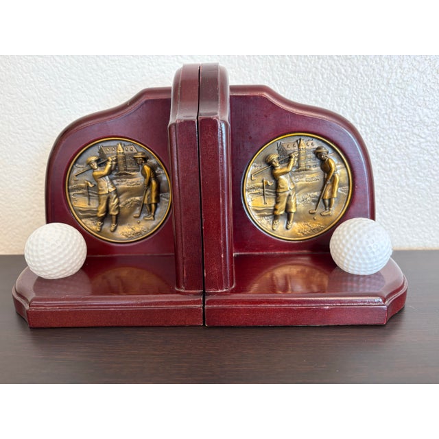 Mid-Century Modern Golf Themed Vintage Bookends With Brass Inserts-a Pair For Sale - Image 3 of 4