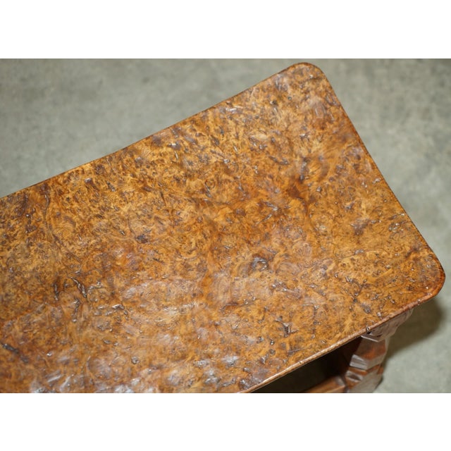 Important 1930s Antique Burr Oak Robert Mouseman Thompson Curved Stool Bench For Sale - Image 15 of 18