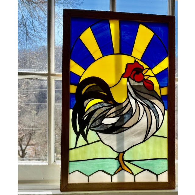 Farmhouse Stain Glass Rooster and Vibrant Sunrise For Sale - Image 3 of 11