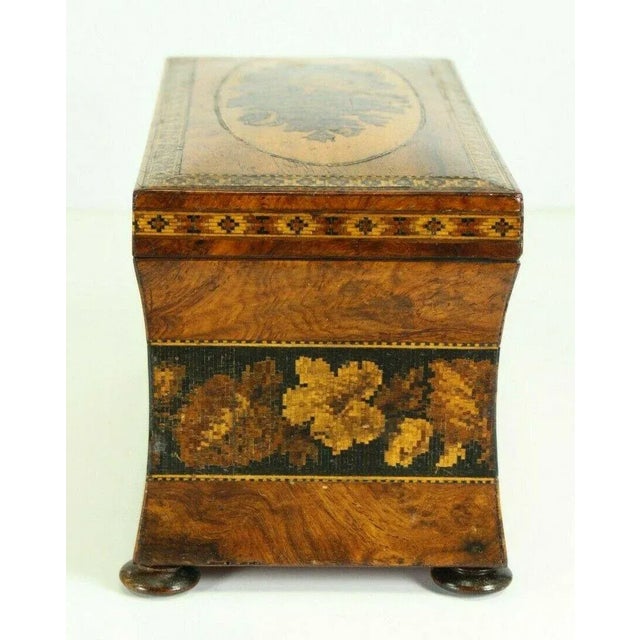 Wood 1800s Tunbridge Ware Tea Caddy With Two Containers, Exotic Wood For Sale - Image 7 of 13