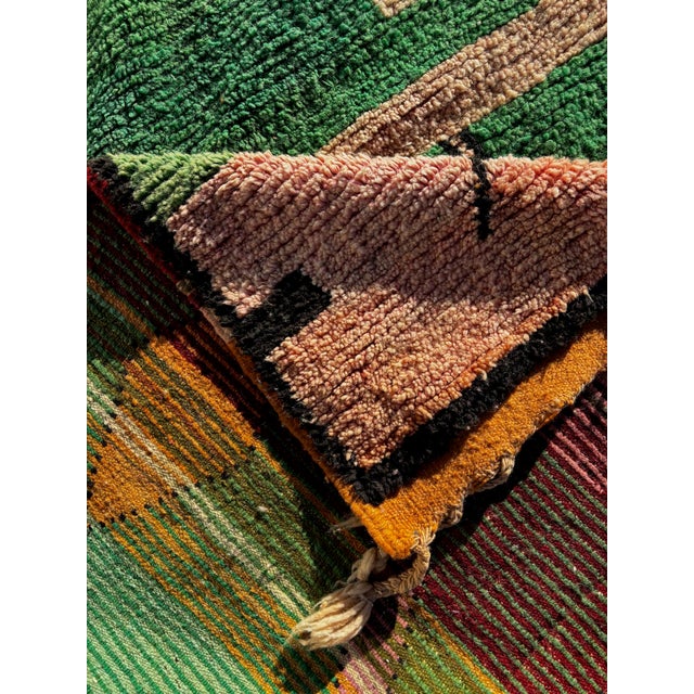 Moroccan Artist Authentic Green Moroccan Berber Wool Rug For Sale - Image 4 of 7