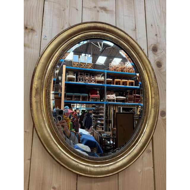Napoleon III Oval Mirror Gilded with Gold Leaf Wood and Stucco For Sale - Image 5 of 5