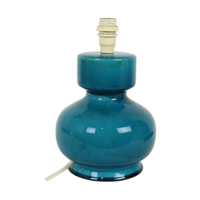 Italian Round Blue Ceramic Table Lamp, 1970s For Sale - Image 11 of 12