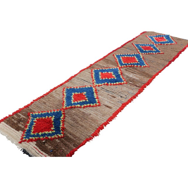 Rug & Kilim Vintage Moroccan Runner Rug With Red & Blue Diamond Medallions - Rug & Kilim For Sale - Image 4 of 7