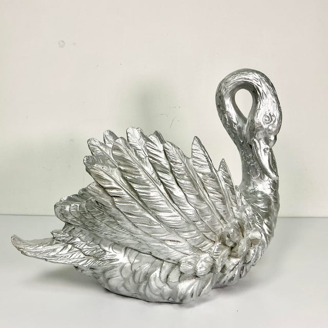 Vintage Hollywood Regency Chippendale Coastal Silver Gilt Swan Centerpiece or Planter. For Sale - Image 17 of 18