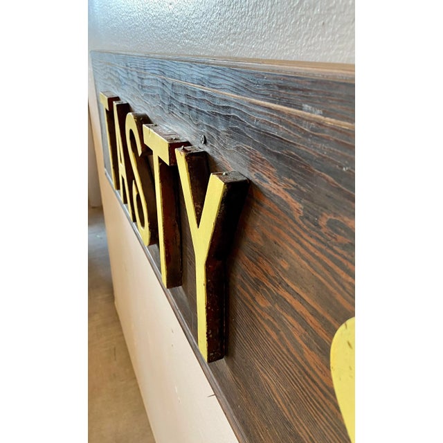 1970s Large Vintage Wooden Tasty Sweets Bakery Sign From England - Circa 1970’s For Sale - Image 5 of 8