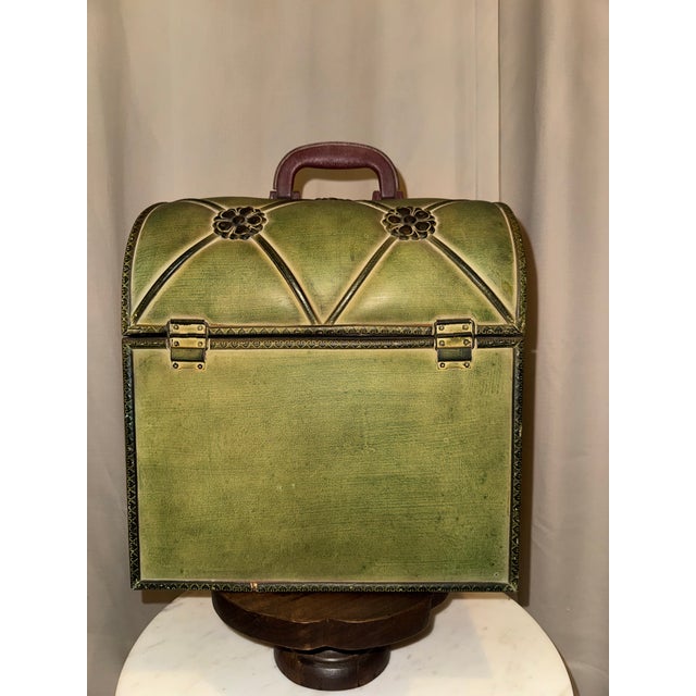 Wood Uttermost "Milford" Large Joella Verde Tooled Leather Style Chest Trunk For Sale - Image 7 of 10