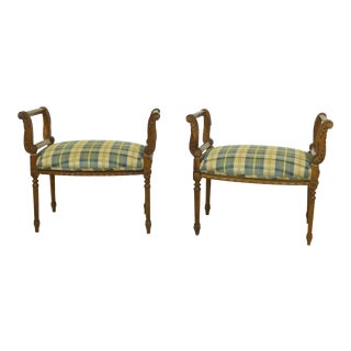Pair French Louis XVI Style Carved Benches For Sale