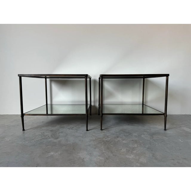 Hollywood Regency Two - Tier Bronze & Mirror Glass Top Side - Coffee Tables - A Pair/ Sold For Sale - Image 12 of 12