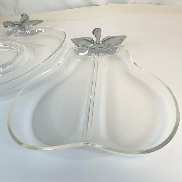 1980s Vintage Lucite & Metal Apple & Pear Divided Serving Dishes - Set of 2 For Sale - Image 10 of 10