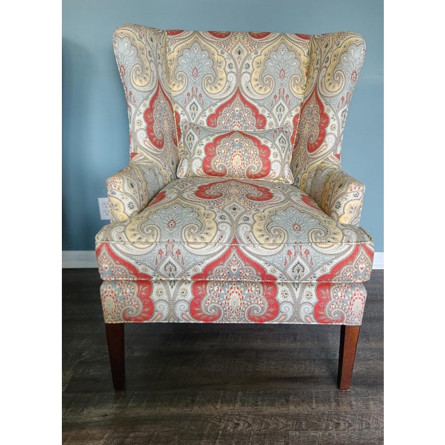 Pair of Discontinued Thibaut Monterey Wing Chairs These timeless wingback chairs feature an elegant, oversized...