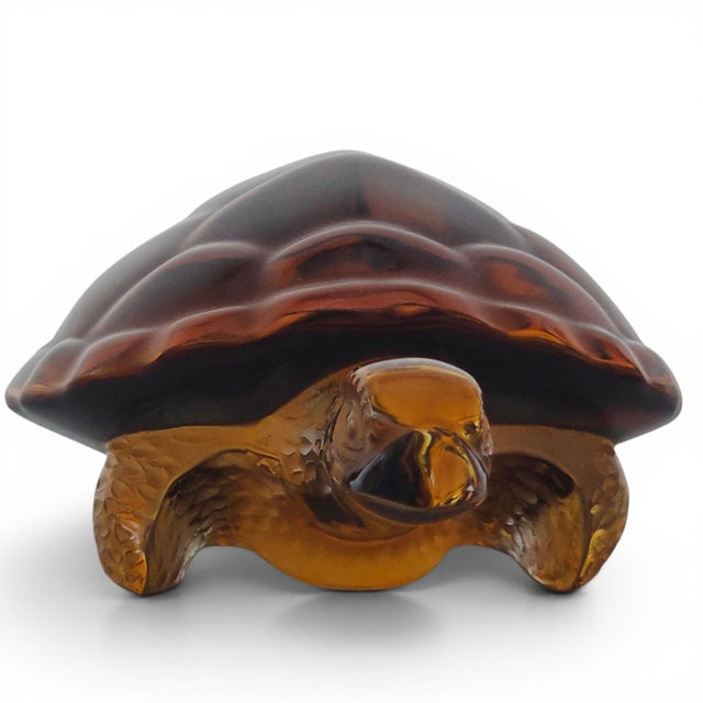 Lalique France Tortue Caroline Amber & Satin Crystal Turtle Figurine For Sale - Image 9 of 12