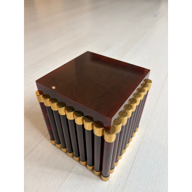 Mid-Century Modern 1970s Rare Gabriella Crespi Brass and Lucite Decorative Box With Lid, Signed, Italy For Sale - Image 3 of 11
