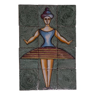 Italian Ceramic Tile Composition with Ballerina Figure in the style of Oskar Schlemmer, 1960s For Sale